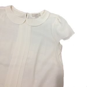 Loft cream short sleeve babydoll neck blouse